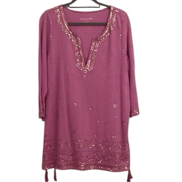 Soft Surroundings Cotton Pink Tunic Top with Embellishments size L - Picture 1 of 12